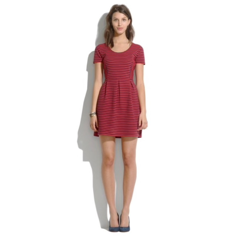 Madewell Dress Short Sleeve Red Blue Stripe Sz 12